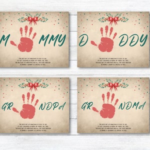 Set of 4 Christmas Handprint Art Bundle, DIY Kids Craft, Christmas Mommy Handprint, Xmas Daddy Handprint, Christmas Card from Kids, Keepsake