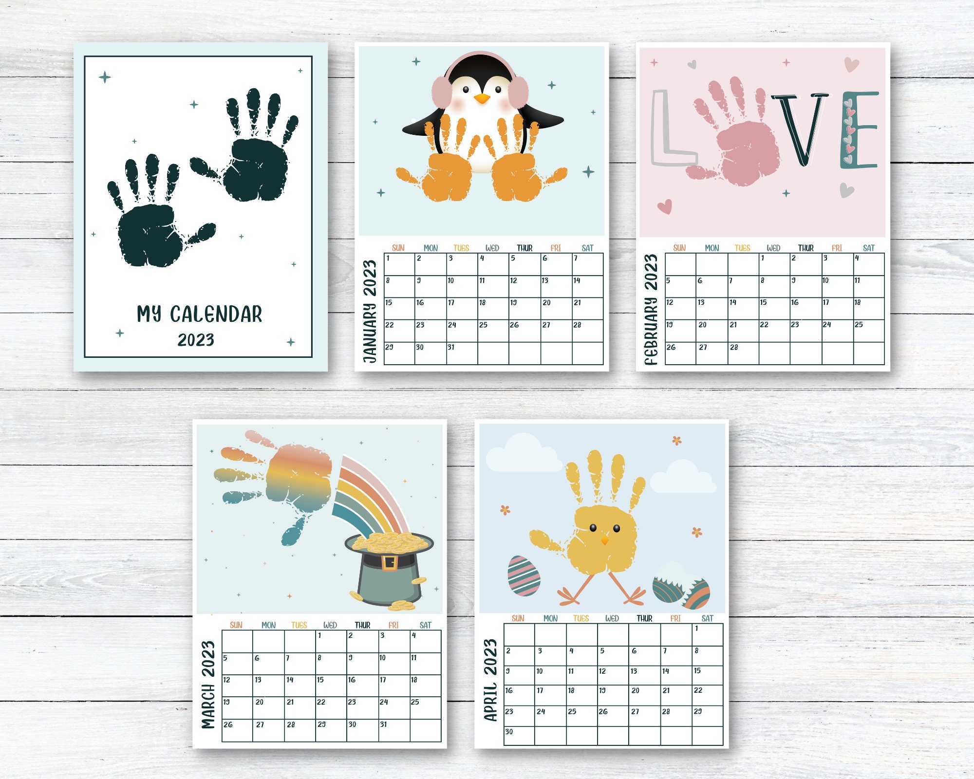 2023 12 Month Handprint Calendar DIY Kids Toddler Baby Craft Etsy