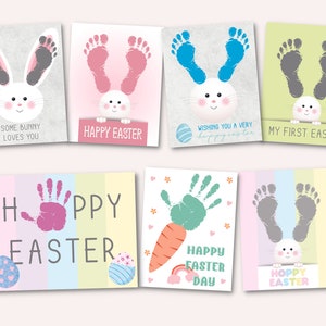 Juego de 7 huellas de huellas de manos, artesanías de arte para niños pequeños, primera Pascua, memoria de recuerdo, imprimible, recuerdo de memoria DIY, instantáneo