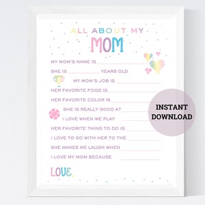 Alles über meine Mutter, Muttertagsinterview, Muttertagsgeschenk, druckbar, Muttertagskarte, Geschenk für Mutter, Kinder Sofortiger digitaler Download