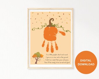Pumpkin Handprint Art, DIY Kids Crafts, Thanksgiving Handprint Keepsake Memory, Fall Handprint Art, Thanksgiving Activity, Instant Download