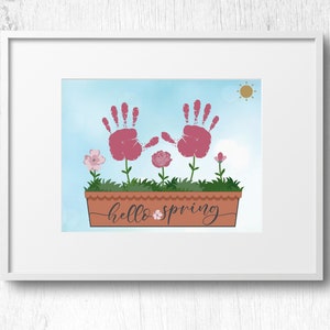 Hello Spring Flowers Handprint Art Activity, DIY Spring Printable, Toddler Art Activity, Easter Toddler Craft, Spring Keepsake, Flower Art
