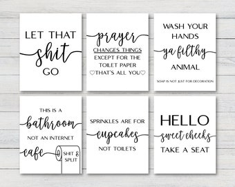 Set of 6 Bathroom Prints, Home Decor Posters, Bathroom Minimalist Funny Quotes Bundle, Toilet Fun Prints, Bathroom Art Digital Download