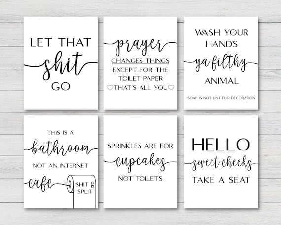 Set of 6 Bathroom Prints, Home Decor Posters, Bathroom Minimalist Funny Quotes Bundle, Toilet Fun Prints, Bathroom Art Digital Download
