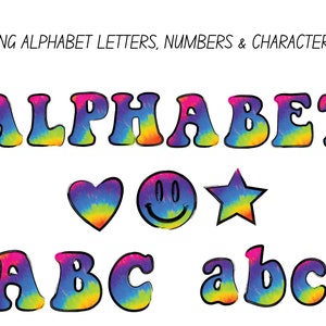 Tie-Dye Rainbow PNG Letters, printable PNG abc&#39;s, Ombre Rainbow Letters, Printable PNG Font, Sublimation, Tie-Dye Pattern in Letters