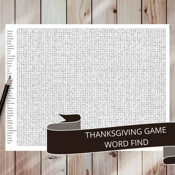 Thanksgiving Super Hard Word Find Game | Fall Game | Thanksgiving Word Find | Hard Game | Adult Thanksgiving Game | Black and White