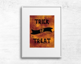 Trick or Treat Halloween Printable Poster, Halloween Art Print, Halloween Wall Art, Halloween Home Decor, Spooky Halloween Digital Download