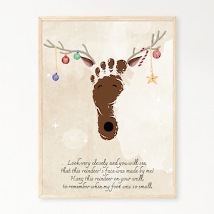 Christmas Reindeer Handprint Art, Xmas Printable, Christmas Craft Memory Keepsake Art, Christmas DIY Kid Craft, Christmas Card Craft Project