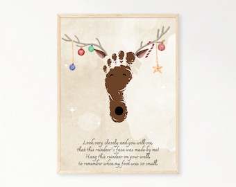 Christmas Reindeer Handprint Art, Xmas Printable, Christmas Craft Memory Keepsake Art, Christmas DIY Kid Craft, Christmas Card Craft Project