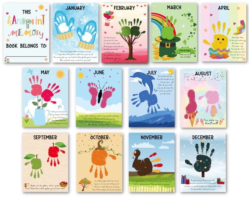 Handprint Memory Book Art Bundle DIY Kids Crafts Handprint Etsy