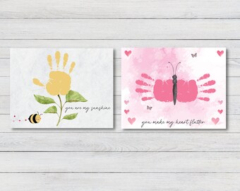 Set van 2 Valentijnsdag Handafdruk Art Bundle, DIY Kid Craft, Aquacolor Handprint Keepsake Memory, Handprint Art, DIY Valentine's Day Craft
