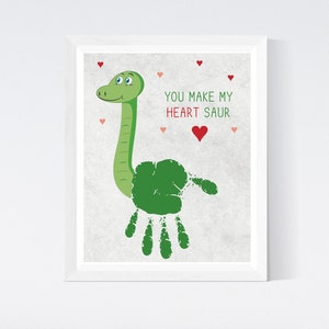 You Make My Heart Saur Handprint Art Craft, Dia dos Namorados, Presente de Dia das Mães, Sinal das Mães, Lembrança de Memória para Crianças Bebês, Cartão para Impressão