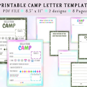 Carta del campamento / Plantilla imprimible / Papelería del campamento de verano / Campamento de verano para niños / Descarga instantánea / Plantilla de relleno linda