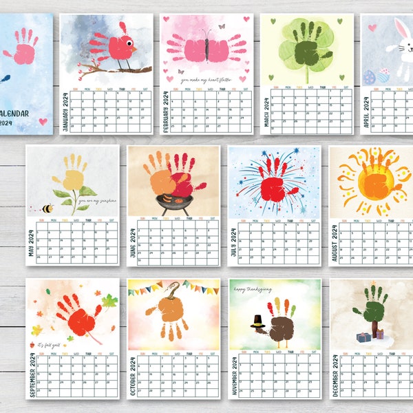 Handprint Calendar 2024 Memory Etsy