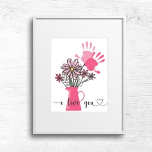 Summer Spring Flower Vase Handprint Kid Craft, Toddler Activity, Toddler Craft, DIY Handprint Crafts for Kids, Fathers Day Keepsake Gift