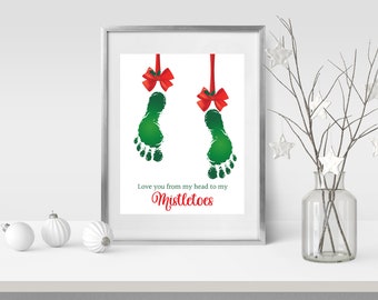 Mistletoe Footprint Art for Grandparents - Christmas Gifts -