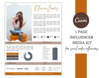 Instagram Influencer Media Kit Template | Single Page | Business | Rate Card | Press Kit | Instagram | YouTube | Price List | Made on Canva