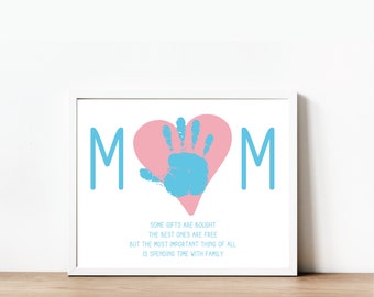 Mom Heart Love Handprint Footprints Craft Activity, Keepsake Memory, DIY Keepsake, Mother's Day Card, Crafts for Kids, Instant Download