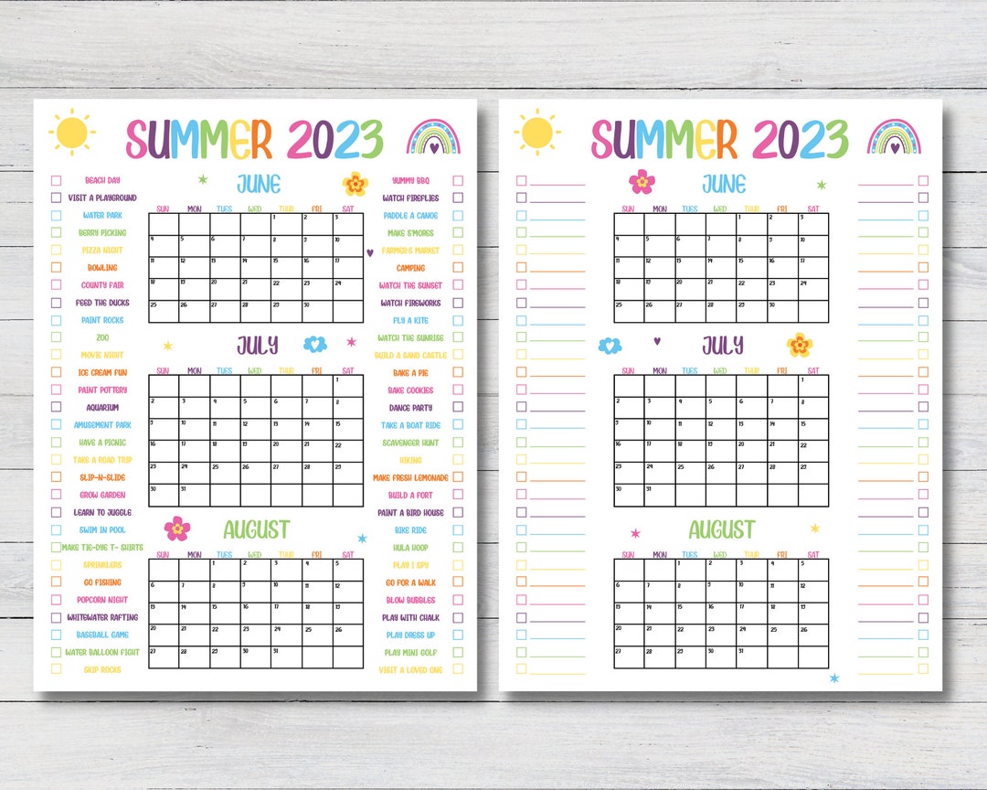 Summer 2023 Printable Calendar Poster Set of 2 Summer - Etsy
