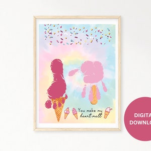 Summer Handprint Art, DIY Kids Crafts, Ice Cream Handprint Keepsake Memory, Summer Handprint Art, Make My Heart Melt Activity, Toddler Art