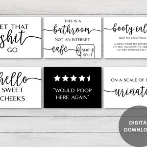 Set of 6 Bathroom Wall Art, Funny Bathroom Decor Bundle, Dorm Room Decor, Restroom fun signs bundle, Bathroom Sign, Digital Download