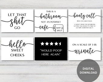 Set of 6 Bathroom Wall Art, Funny Bathroom Decor Bundle, Dorm Room Decor, Restroom fun signs bundle, Bathroom Sign, Digital Download