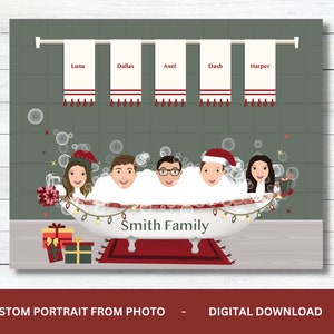Custom Christmas Family Portrait with Pets, Character Portrait From Photo, Personalized Family Bathroom Decor, Gift for Mom, Gift for Dad