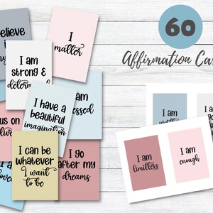60 tarjetas de afirmación positiva, paquete inspirador, tablero de visión imprimible, tarjetas de aliento, afirmaciones imprimibles, afirmaciones diarias