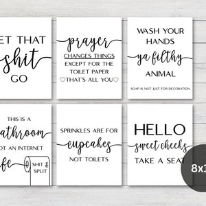 Set of 6 Bathroom Prints, Home Decor Posters, Bathroom Minimalist Funny Quotes Bundle, Toilet Fun Prints, Bathroom Art Digital Download image 2