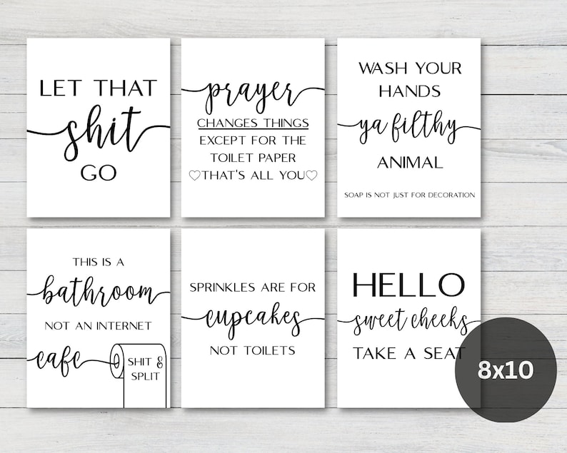 Set of 6 Bathroom Prints, Home Decor Posters, Bathroom Minimalist Funny Quotes Bundle, Toilet Fun Prints, Bathroom Art Digital Download image 2