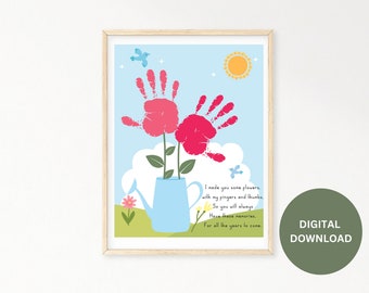 Spring Flowers Handprint Art, DIY Kids Crafts, Flower Pot Handprint Keepsake Memory, Handprint Art, DIY Spring Activity, Instant Download
