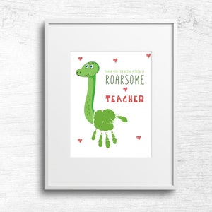 Thank You For Being A Totally Roarsome Teacher, DIY Teacher Thank You Handprint Sign, Baby Toddler Kids Art Craft, Teacher Printable Card