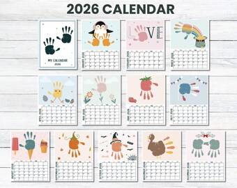 2026 handafdrukkalender 12 maanden, aandenken voor peuters, handafdruk kalender, herinneringsboek, bundel handafdrukkunst, kalender 2026