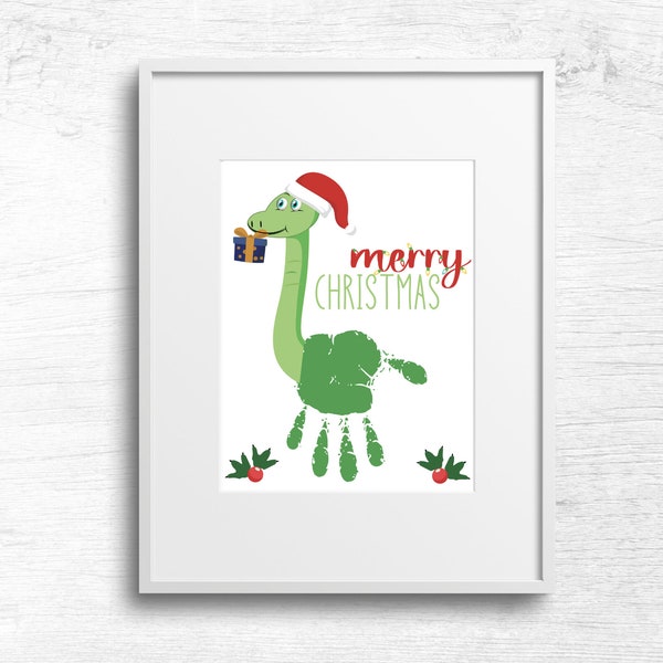 Merry Christmas Dinosaur Craft Printable, Baby Toddler Kids Art Crafts, Christmas Keepsake Memory, Christmas Card, DIY Christmas Activity