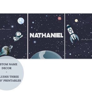 Custom Name Space Nursery Wall Art and Kids Room Decorations | Astronaut | Gift Ideas | Set of 3 Printables | Boys Room | Digital Download