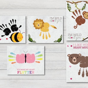 Ensemble de 5 papillons, ours, singes, abeilles, lions Empreinte de main Ensemble d’artisanat de la Saint-Valentin, carte de Saint-Valentin, souvenir de souvenir, art amusant de l’empreinte de main