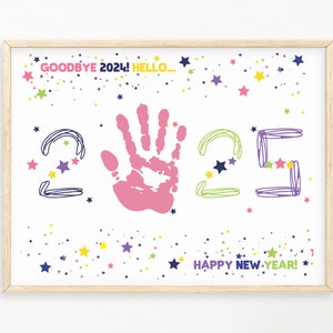 Silvester 2025, Auf Wiedersehen 2024, Neujahr Handabdruck, Baby Kleinkind Hände Andenken, DIY Kind Handwerk, Neujahr Handwerk Andenken druckbare Karte