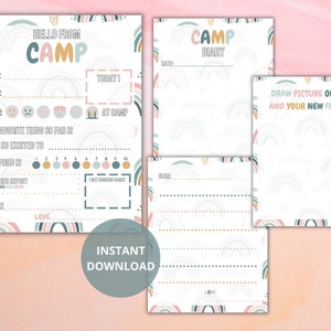 Set of 4 Boho Rainbow Letters from Camp | Printable Template | Summer Camp Stationery | Kid’s Summer Camp | Instant Download | Cute Fill In
