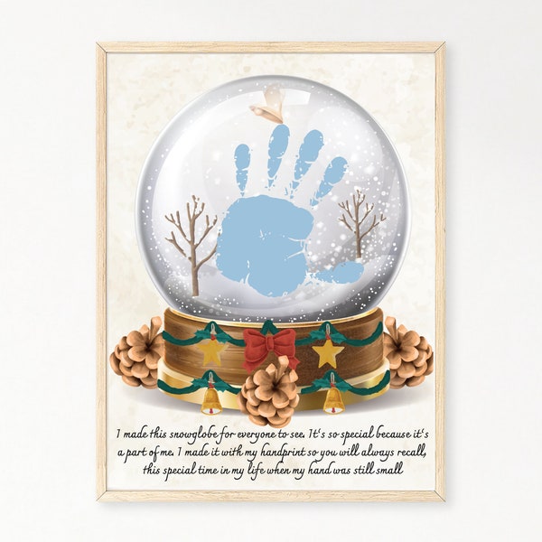 Christmas Snow globe Handprint Art, Xmas Printable, Christmas Craft Keepsake, Christmas DIY Kid Craft, Christmas Card, Winter Print