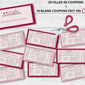 Love Couples Coupon Book, Printable Coupons for Boyfriend Girlfriend, Printable Gift Idea, Anniversary Gift for him, Coupon Book Template