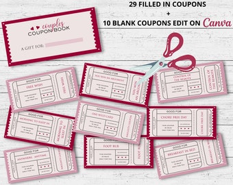 Love Couples Coupon Book, Printable Coupons for Boyfriend Girlfriend, Printable Gift Idea, Anniversary Gift for him, Coupon Book Template