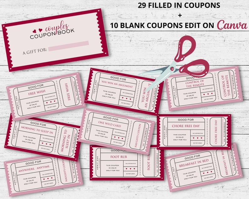 Love Couples Coupon Book Printable Coupons for Boyfriend Etsy