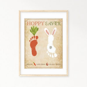Hoppy Easter Footprints imprimible Craft, Baby Toddler Kids Art Crafts, recuerdo de Pascua, imprimible, actividad de Pascua para niños DIY, tarjeta de Pascua DIY