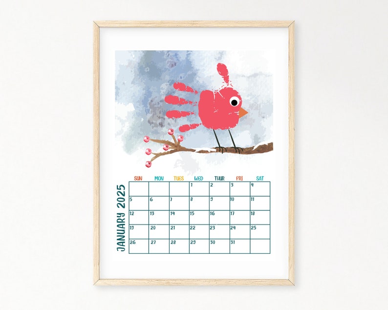 2025 12 Month Handprint Calendar DIY Kid Toddler Baby Craft Calendar Handprint Kids Memory