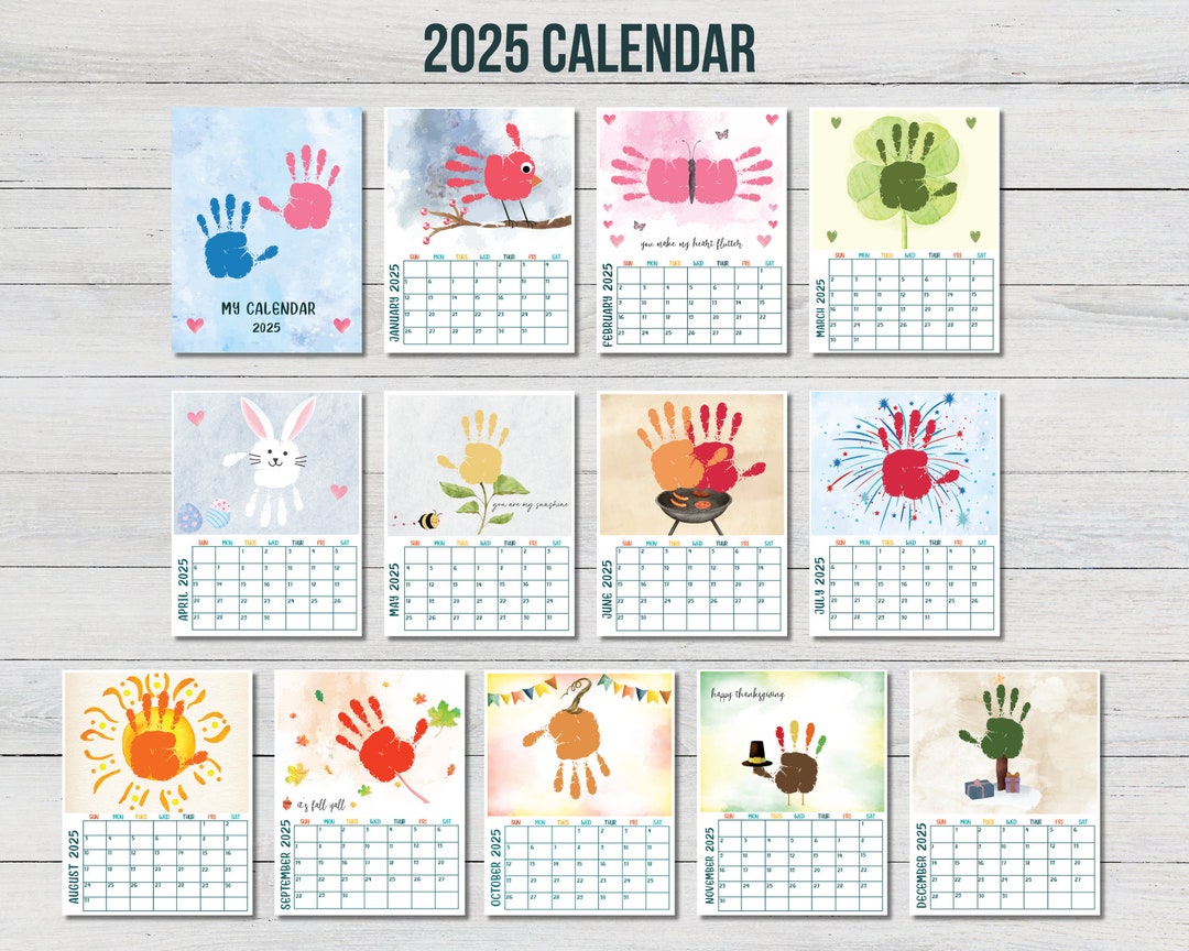 2025 12 Month Handprint Calendar DIY Kid Toddler Baby Craft Calendar Handprint Kids Memory