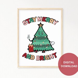 Stay Merry and Bright Christmas Png, Retro Christmas Tree Png, Merry Christmas Png, Sublimation Design Digital Download, Retro Christmas Png