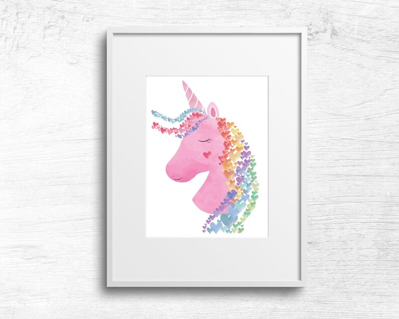 Watercolor Pink Rainbow Unicorn Butterfly Heart Wall Art | Rainbow ...
