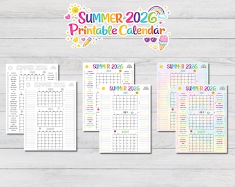 2026 druckbarer Sommerkalender, druckbarer Kinderkalender, Aktivitätenkalender, Mädchen Sommer Bucket List, Jungen Sommer Checkliste Print