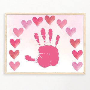 Harten Aquarel Handafdruk Kunst, Baby Peuter Kids Kunst Ambachten, Aandenken Geheugen, Afdrukbare Kaart, DIY Geheugen Aandenken, Valentijnsprint