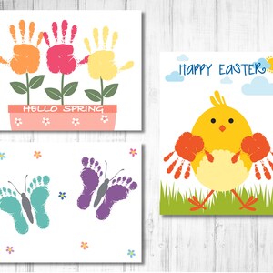Conjunto de 3 huellas de huellas de manos de paquete de Pascua, artesanías de arte para niños pequeños, recuerdo de memoria de Pascua, imprimible, actividad de Pascua para niños DIY